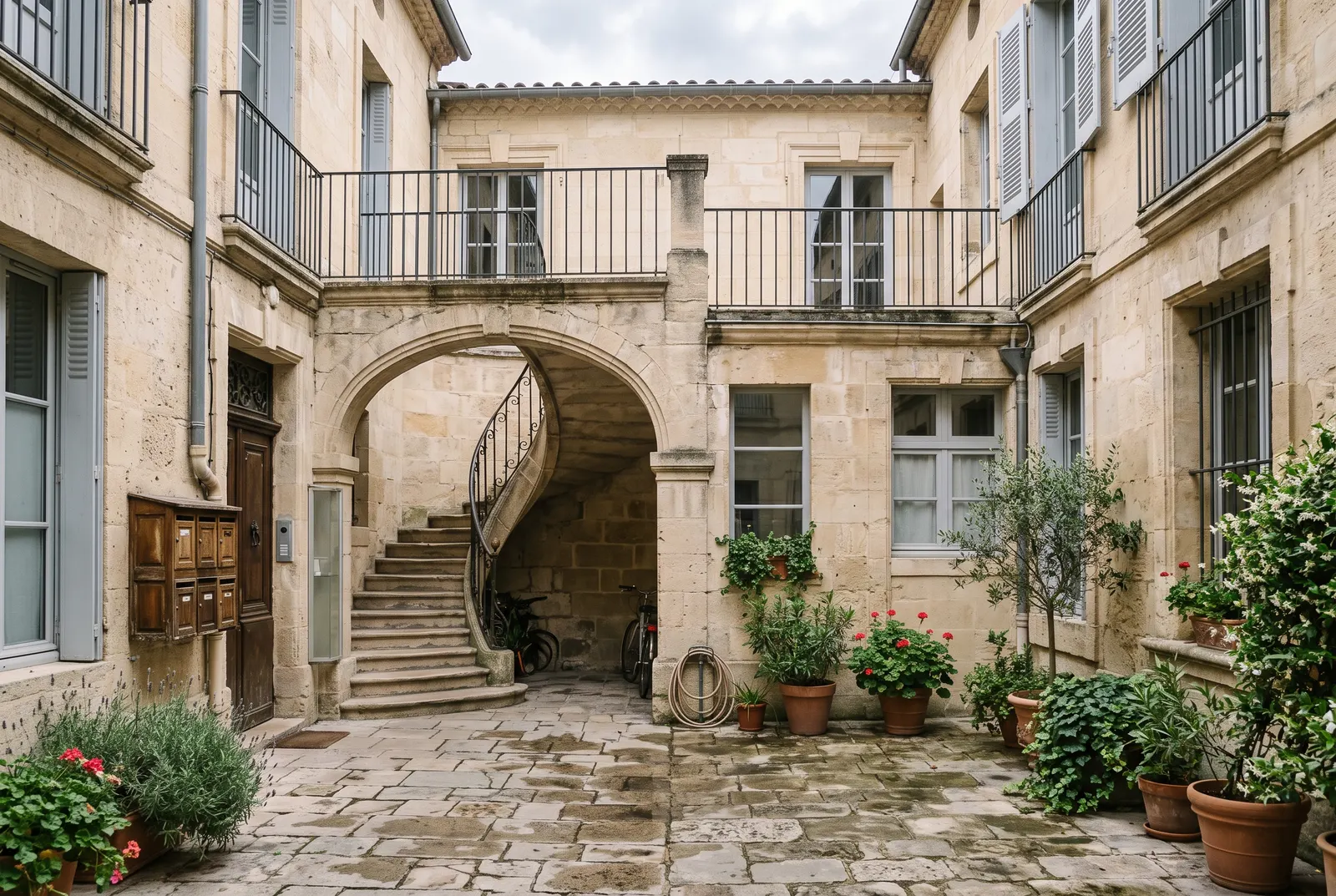 Cour intérieure d'un immeuble ancien à Montpellier